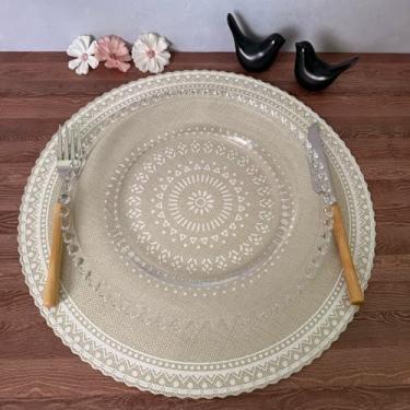 Imagem de Jogo Americano Redondo Sousplat Mandala 37cm Estilo Juta Rústico Lavável Mesa Posta Decoração Boho (6, Creme)