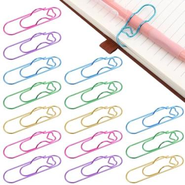 Imagem de IANFAN 15 clipes de metal para notebook, clipe de papel de 7 cm, suporte de caneta para cadernos, papéis, planejador, material de escritório jumbo (azul/roxo/rosa/dourado/verde, formato de coração)