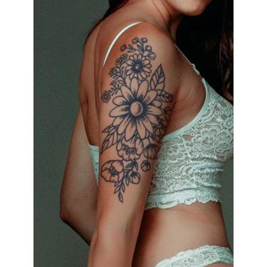 Imagem de Suco de ervas semipermanente fresco natural padrão floral minimalista tatuagem durável 14 dias sem derramamento não reflexivo ombro braço corpo tatuagem adesivo 1 pacote