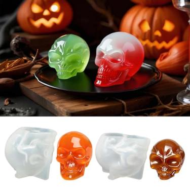 Imagem de Molde de caveira 3D, 2 peças, moldes de chaveiro de resina para humanos e alienígenas, moldes de silicone para resina, vela, cubos de gelo, argila, pingentes, fundição de sabão, decoração de casa de