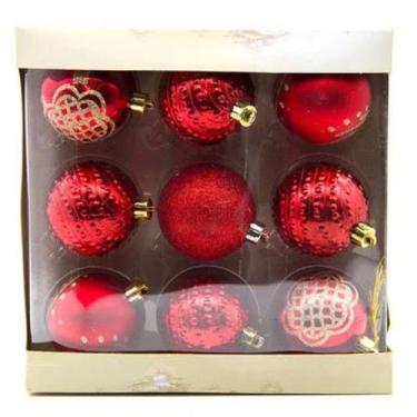 Imagem de Conjunto com bolas vermelhas brilho natal - Iba