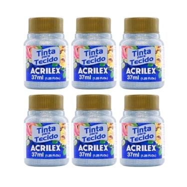 Imagem de Kit 6 Tintas para Tecido Glitter Acrilex Prata 202 37ml | Brilho Intenso, Alta Fixação, Secagem Rápida e Resistência Superior às Lavagens