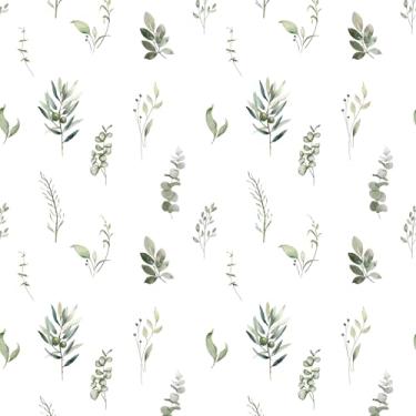 Imagem de Papel de parede descasque e cole eucalipto e folha de oliveira - mural de parede removível branco verde, papel de contato autoadesivo para quarto, rolo de papel de parede de vinil à prova d'água, 44