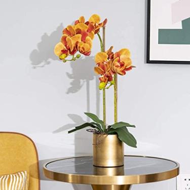 Imagem de Flor artificial com vaso orquídea flores artificiais com vaso orquídea de poliuretano Phalaenopsis plantas falsas em vaso para arranjos de sala de estar