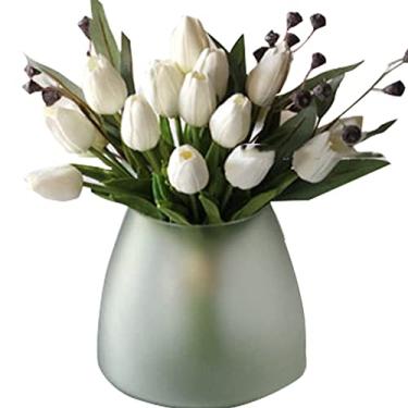 Imagem de YYBOES Vaso de vidro para conjuntos de vasos de flores para decoração, estilo europeu leve luxo vidro fosco conjunto floral vidro transparente calha recipiente entrada sala de estar arte criativa