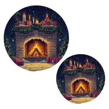 Imagem de Wassud Conjunto de tripé de lareira de Natal para pratos quentes, suportes redondos de algodão, almofadas quentes, porta-copos elegantes, decoração de cozinha e acessórios, 2 peças