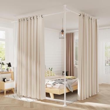 Imagem de Varões de cortina sem perfuração para divisória de ambiente, haste de tensão ajustável para janela, separação de divisória de metal resistente, divisória de parede do chão ao teto (branco, 71 a 530 cm