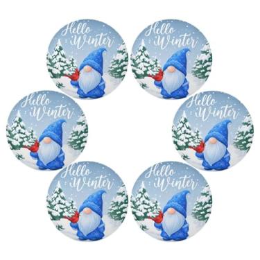 Imagem de Wassud Jogo americano conjunto de 6 tapetes redondos de gnomo e pássaro vermelho para cozinha e jantar tapetes laváveis resistentes ao calor para decoração de mesa 39 cm