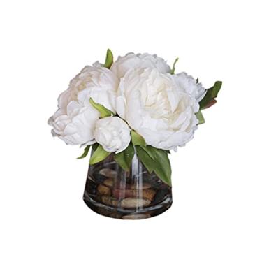 Imagem de LMJYU Flores artificiais para interior rosas artificiais, flores brancas, plantas falsas com vaso, arranjos de buquê de seda, peças centrais de mesa de casamento, uma cor pequena (uma cor média)