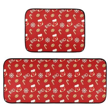 Imagem de Wassud Meias de Natal, tapetes de cozinha para chão, decoração de casa, tapetes de cozinha, acolchoados, antifadiga, antiderrapantes, laváveis, itens essenciais de cozinha, conjunto de 2