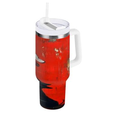 Imagem de Wassud Copo de balão de cachorro e coração com alça e tampa de canudo copo isolado garrafa de água de aço inoxidável à prova de vazamento caneca de viagem presentes para mulheres 850 g