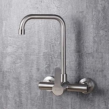Imagem de LMJYU Torneiras de pia de banheiro Torneira de lavatório, torneira de cozinha na parede Torneira de aço inoxidável 304, chanfrada, chanfrada