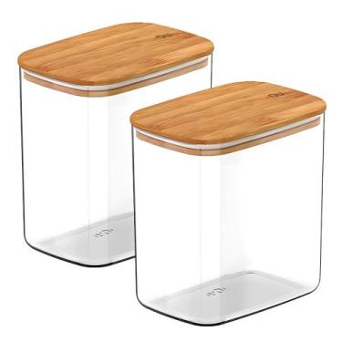 Imagem de Kit 2 Pote Hermético Tampa De Bambu Natural 1,5L - Ou