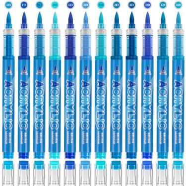 Imagem de YWPXSN Canetas de tinta acrílica de 12 cores – Marcadores de canetas de tinta azul, ponta de pincel e fluxo direto de tinta, adequadas para pedra, papel, madeira, vidro, tinta de tecido, artesanato