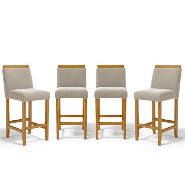 Imagem de Kit Com 4 Banquetas Eloá Madeira Maciça Assento Estofado Para Bancada