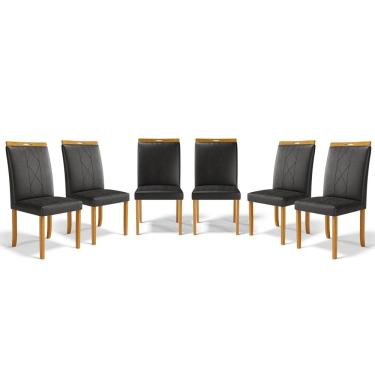 Imagem de Kit Com 6 Cadeiras Ana Madeira Maciça Estofadas Para Mesa De Jantar