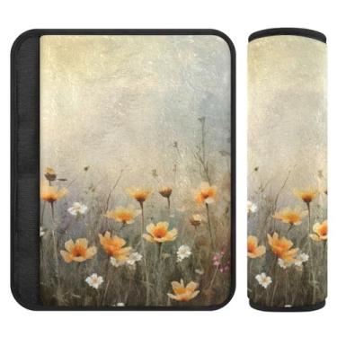 Imagem de Burbuja Capa para cinto de segurança de carro Misty Wildflowers Protetor de cinto de segurança de carro macio confortável para alça de ombro de assento de carro, 1 par pequeno