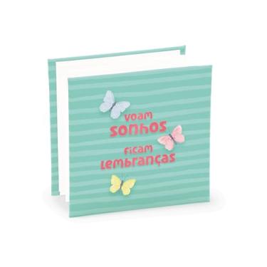 Imagem de Álbum de fotos Ical, encadernação sanfona autocolante, folhas de papel especial branco, para 12 fotos 10x10cm - compatível com Polaroid - linha Sanfonado - modelo borboletas - 914