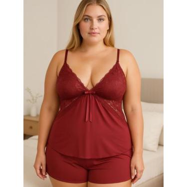 Imagem de Baby Doll Plus Size Espera Marido Short - c12 SIMONE, Vinho, 50/52 GG
