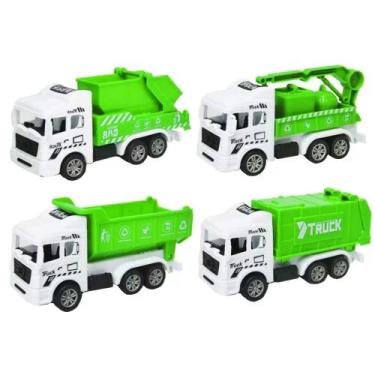 Imagem de Caminhão de Lixo Coleta Seletiva e Reciclagem Kit 4 Carrinhos - OM Uti