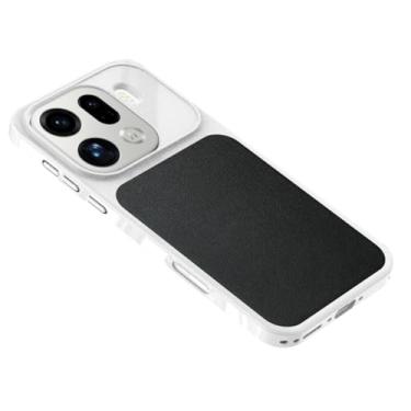 Imagem de HAOMRIYL Capa para Oppo Find X9/X9pro, capa de couro PC de cor de emenda rígida à prova de choque fina proteção anti-impressão digital, preta, X9