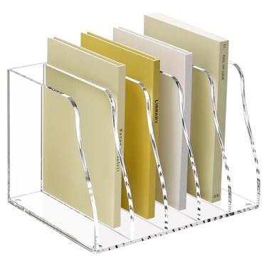 Imagem de SANRUI Organizador de arquivos de revista de mesa de acrílico, 5 compartimentos verticais transparentes para organizar documentos, organizador de espaço de trabalho, suporte de pasta para