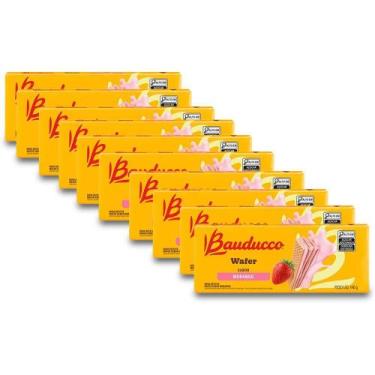 Imagem de Biscoito Wafer Bauducco Morango Kit 10 Pacotes De 140G