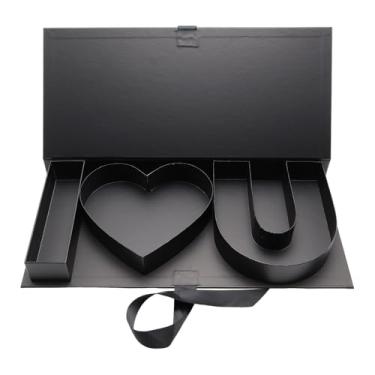 Imagem de ZIJRXQ Caixa decorativa vazia Dia das Mães caixa de papelão preenchível com letras florais doces presentes (Black LOVE)