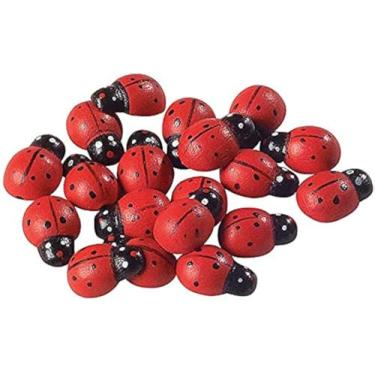 Imagem de 100 peças de pedras de joaninha de madeira – ornamentos decorativos ao ar livre – decoração de jardim para canteiros de flores e vegetais