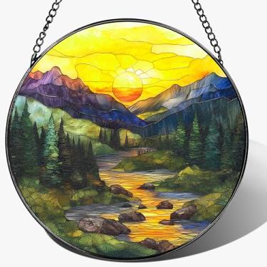 Imagem de Enfeite de vitral de 20 cm, apanhadores de sol naturais para pendurar na janela, decoração para pendurar na janela, enfeite de cordilheira | Feriado, Dia das Mães, Natal, inauguração de casa |