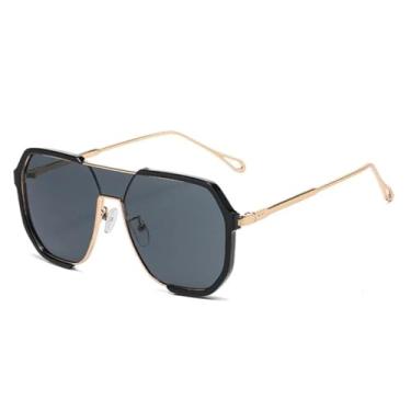 Imagem de Óculos de Sol Femininos de Uma Peça com Armação de Metal, Luxo para Homens e Mulheres, Proteção UV400, Estilo Punk (Preto/Dourado-Preto)