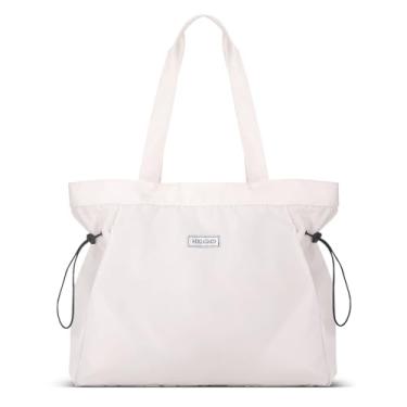 Imagem de HXLGMD Bolsa feminina de ombro 18 L com ajuste lateral para mulheres, bolsa de ginástica Lulu para viagem, trabalho, escola, Bege, Medium