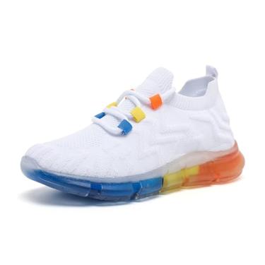 Imagem de MEMON Tênis esportivo feminino, com sola de gelatina arco-íris, respirável, para corrida/caminhada, Branco 2024, 36