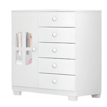 Imagem de Cômoda Infantil Cristal 1 Porta 5 Gavetas Tuboarte Branco