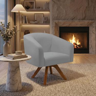 Imagem de Poltrona Sala Decorativa Stella Base de Madeira Giratória Sintético Cinza D03 - D'Rossi