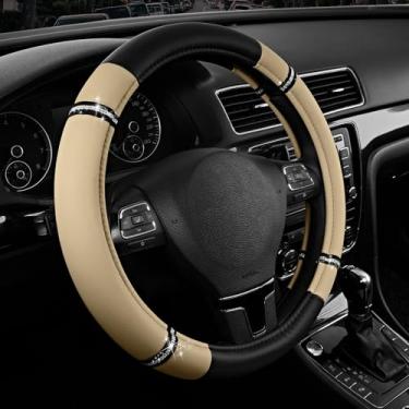 Imagem de Capa de volante de couro Road Comfort – Capa antiderrapante premium para volante de carro – Ajuste universal para carros, caminhões e SUVs de 36,8 cm – 39,4 cm – Bege