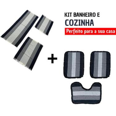 Imagem de 02 Kit de Jogo Decorativo Tapete de Cozinha e Banheiro Passadeira 6 Pe