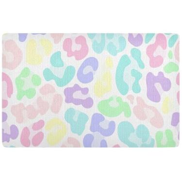 Imagem de TSENQUE Tapete de porta divertido de outono com cores de arco-íris de leopardo personalizado, tapete de porta divertido, tapete de Halloween, tapete de porta da frente, entrada externa, 81 cm x 50 cm