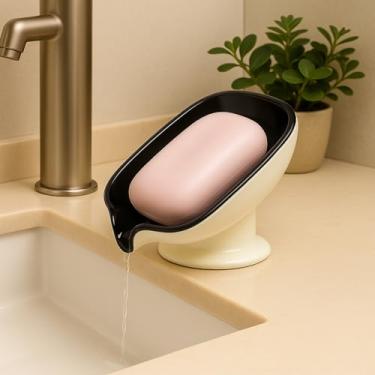 Imagem de Protetor de sabão em forma de folha com adesivo 3M, prato de autodrenagem para banheiro e cozinha, suporte de parede mantém a barra limpa e seca, prolonga a vida útil das barras de sabão, sem