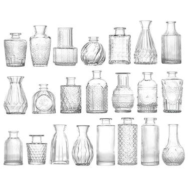 Imagem de Conjunto de vasos de vidro com 22 peças, mini vasos de flores transparentes para decoração de mesa de centro de casamento, vasos pequenos vintage para quarto, casa, jantar, festa, mesa, centro de