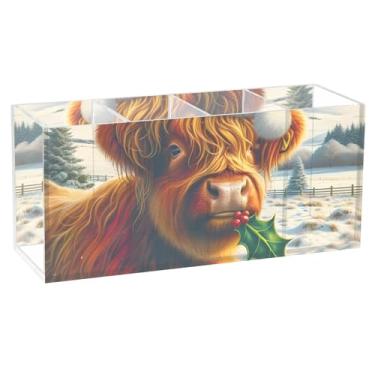 Imagem de TSENQUE Porta-canetas Highland Cow Papai Noel personalizado de mesa de acrílico para artesanato em acrílico copos de lápis decorativos materiais de escritório