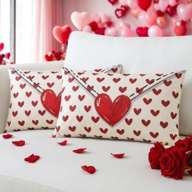 Imagem de OTOSTAR Conjunto de 2 capas de almofada para o dia dos namorados, 30 x 50 cm, envelopes de corações vermelhos, casamentos, decorativas, capas de almofada de inverno e férias para sofá