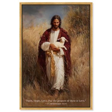Imagem de Faith Hope and Love Impressão em tela Jesus Wall Art por Art Remedy, moldura dourada, 50 x 76 cm