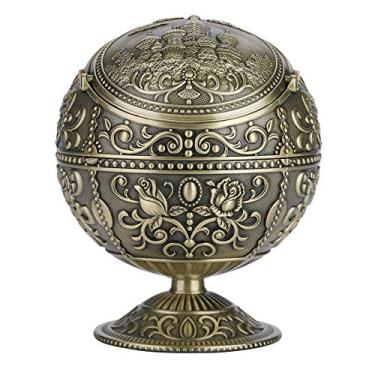Imagem de HEEPDD Cinzeiro de Arte Vintage, Bola Redonda de Metal Elegante Com Caixa de Armazenamento Multifuncional de Escultura Requintada e Decoração para Hotéis Domésticos e Clubes de Alto (castelo de