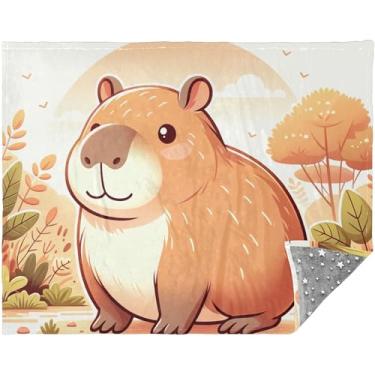 Imagem de TSENQUE Cobertores fofos personalizados de desenho animado de capivara para sofá, cobertores fofos para mulheres, cobertor quente de vaca 177,8 cm x 139,7 cm
