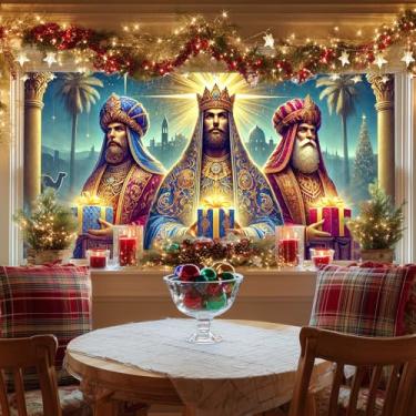 Imagem de HOMETITUTE Three Kings Gift Scene Static Cling Window Cover Privacy Glass Sheet 39,3 x 17,7 polegadas painel decorativo de vidro aderente reutilizável feriado real painel de exibição para igreja
