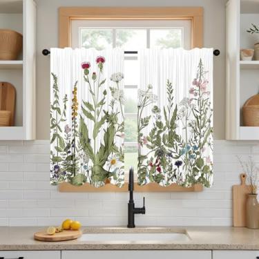 Imagem de DOTOOMA Ilustração botânica de 66 x 91 cm, pequenas cortinas curtas para café, estampa de folhas de ervas silvestres, camadas de cozinha, tratamento de janela, banheiro, sala de jantar, decoração de