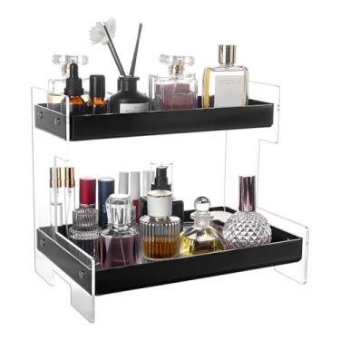 Imagem de PH PandaHall Organizador de balcão de acrílico, organizador de banheiro de 2 camadas, organizador de bancada de cozinha, prateleira de armazenamento de acrílico para banheiro, cozinha, sala de estar