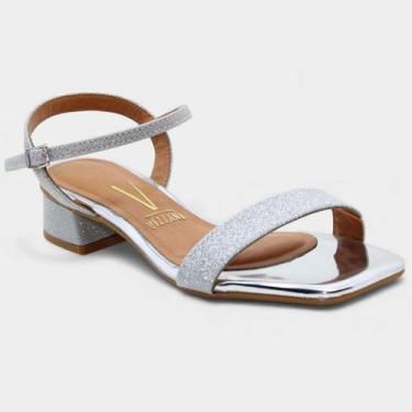 Imagem de Sandália Vizzano Salto Baixo Glitter Feminina - Prata, 36