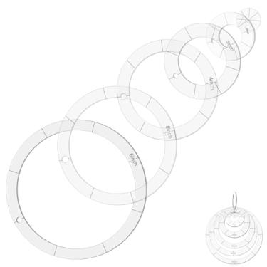 Imagem de XLIUAX 6 peças de modelo de colcha, 1/2/3/4/5/15.2 cm, modelos circulares acolchoados com anéis articulados, réguas de acrílico transparente para corte de tecido, medições de precisão e costura